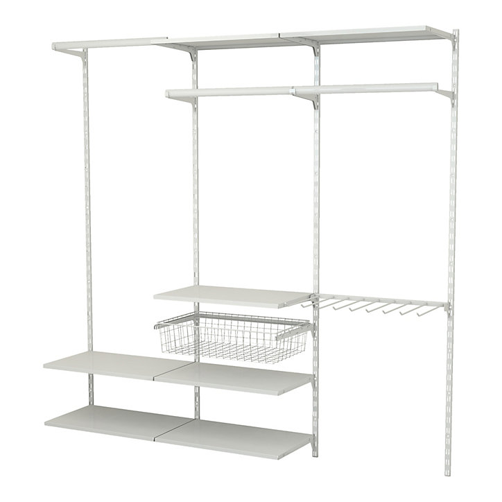 Rangement ouvert mural 3 colonnes avec penderie, porte-pantalon et 1 paniers H. 200 x L. 198 x P. 40 cm