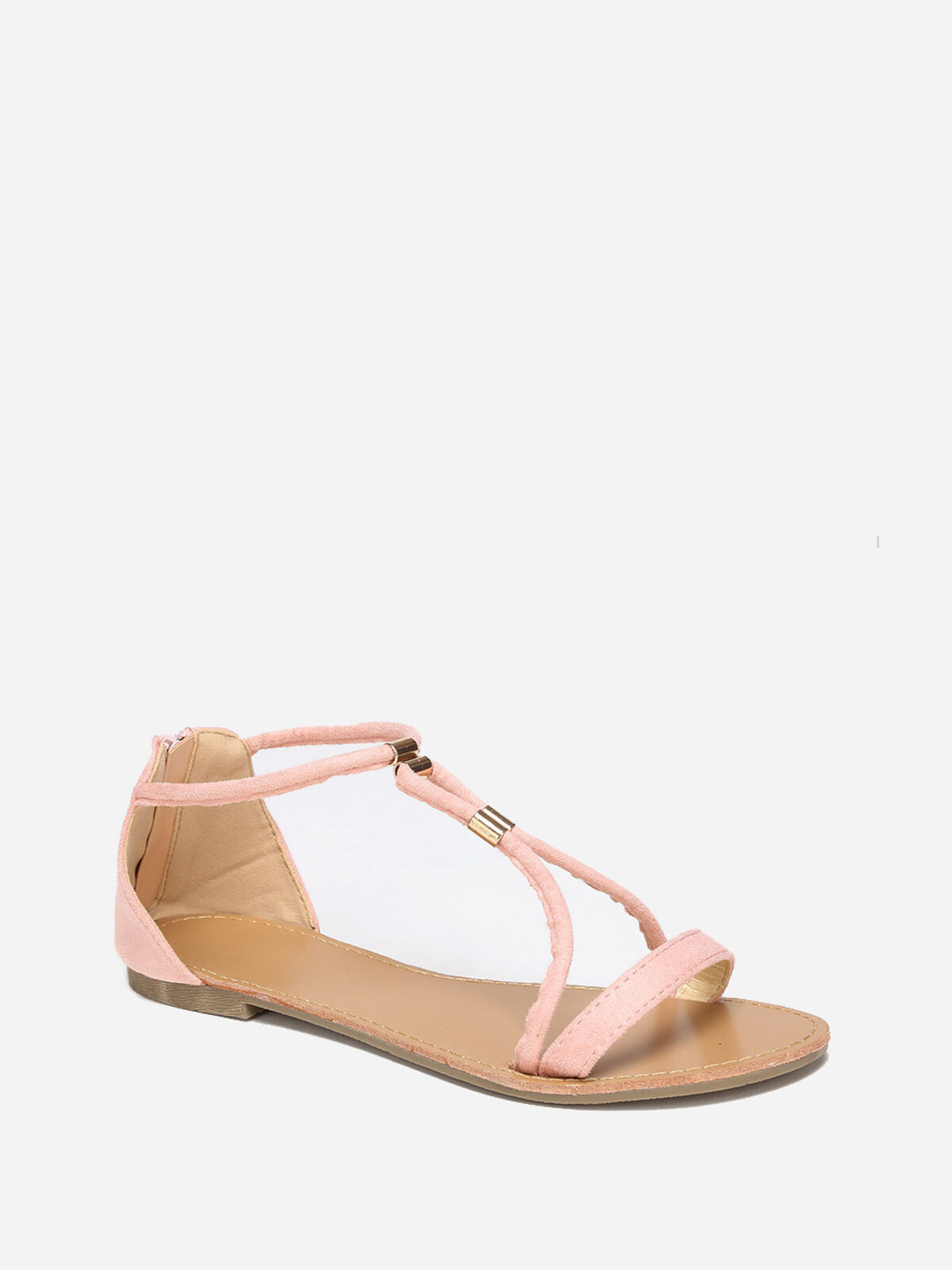 Sandales poudré à brides détails métallisés- Rose