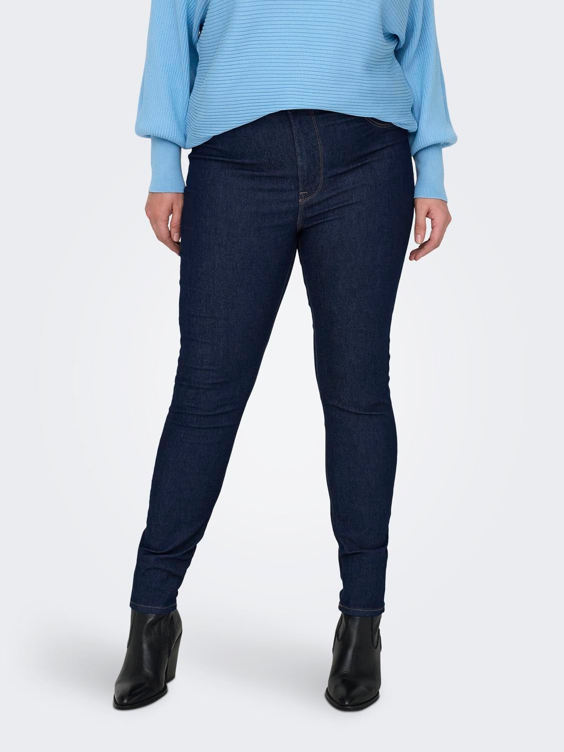 CARMILA-IRIS Hohe Taille Skinny Fit Jeans Dark Blue Denim