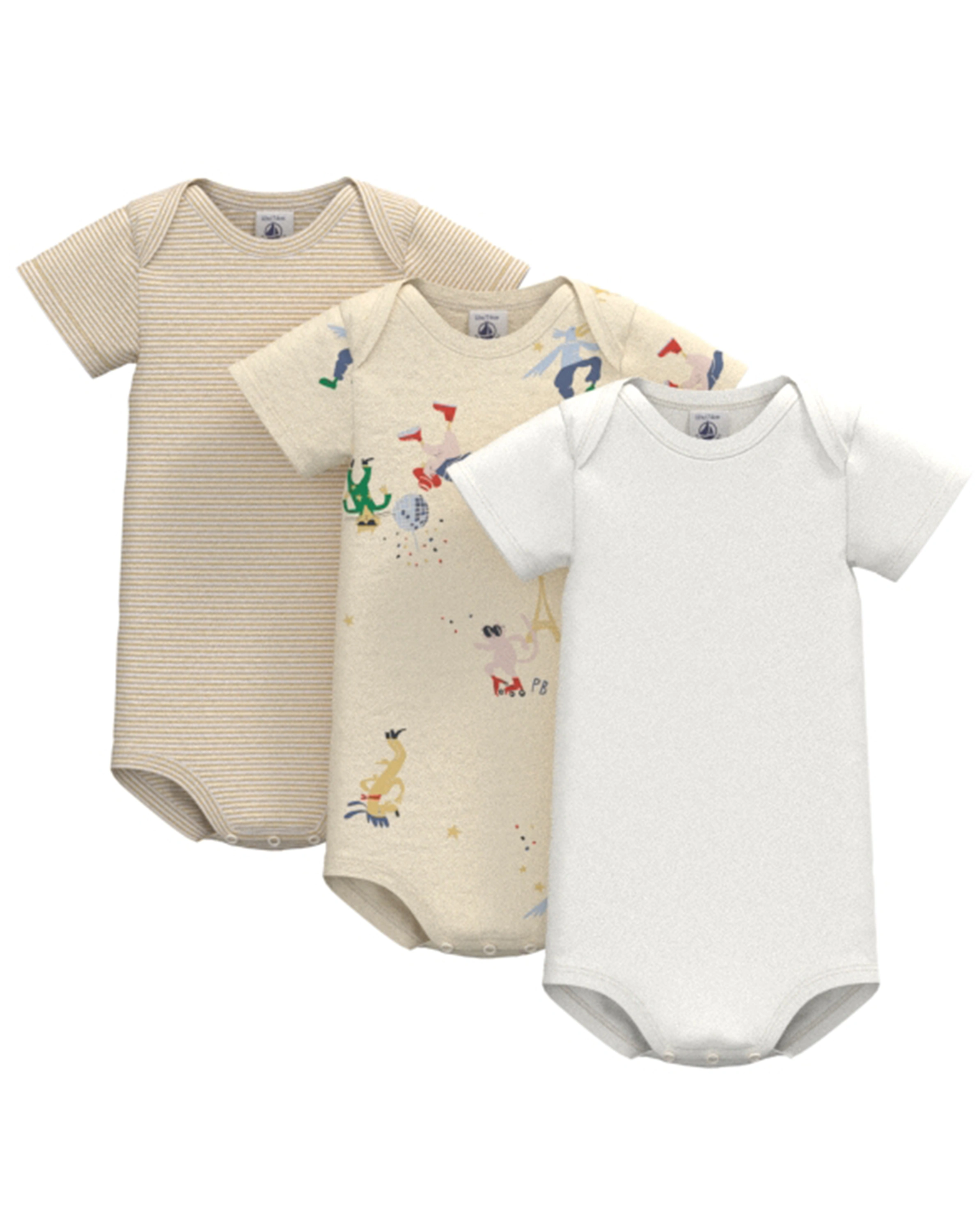 Kurzarmbody FUNKY 3er-Set in creme