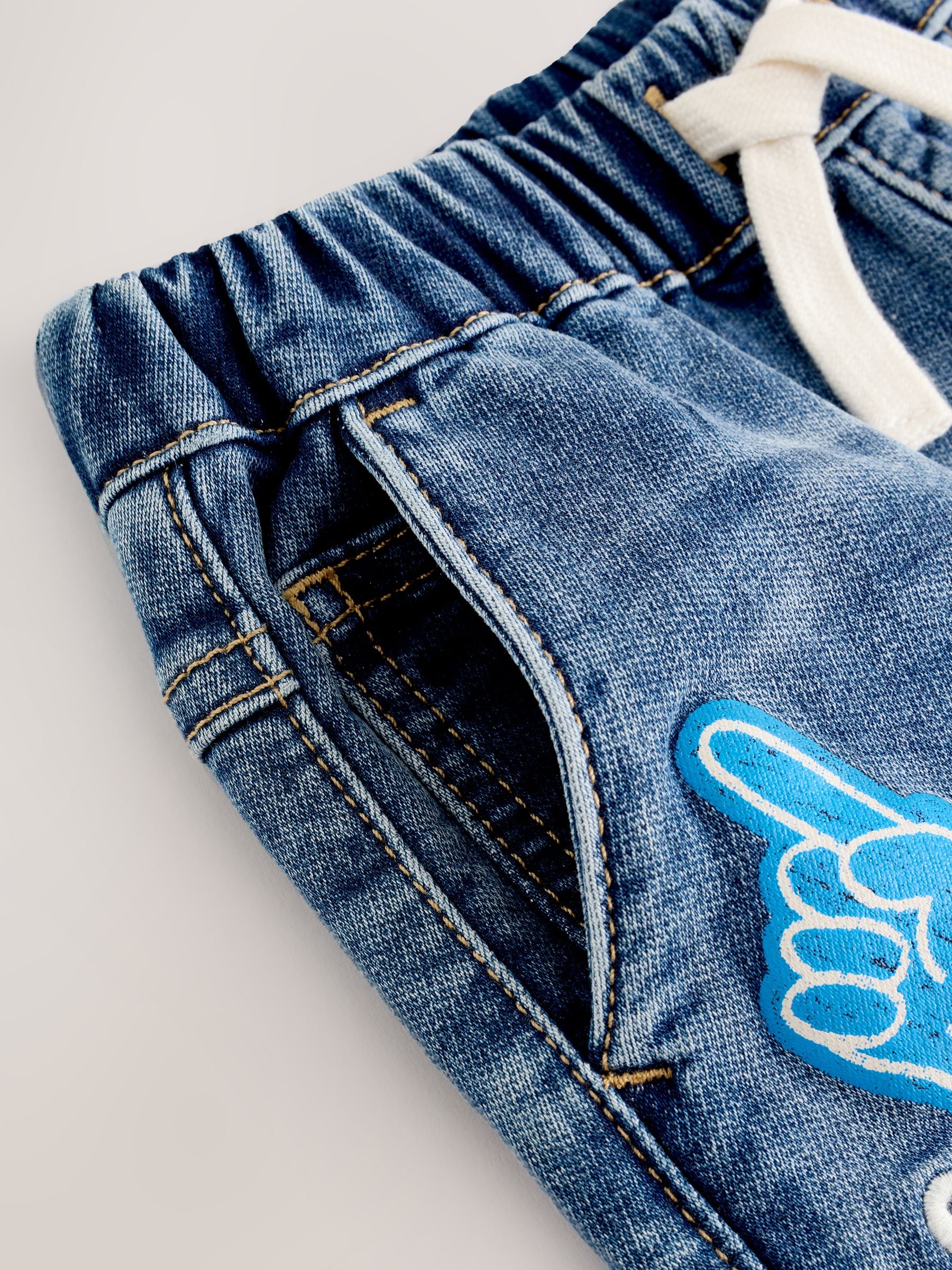 Middenblauwe Varsity - Jeans met elastische taille (3mnd-7jr)