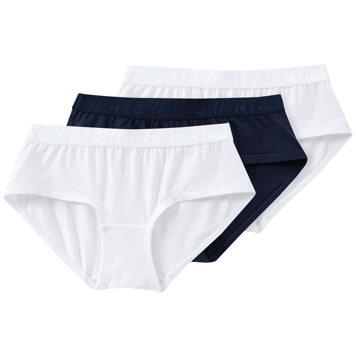 Yigga 3 Mädchen Pantys mit Bio-Baumwolle weiss / dunkelblau