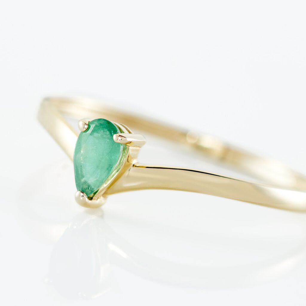 Bague Solitaire Goutte Or Jaune Emeraude