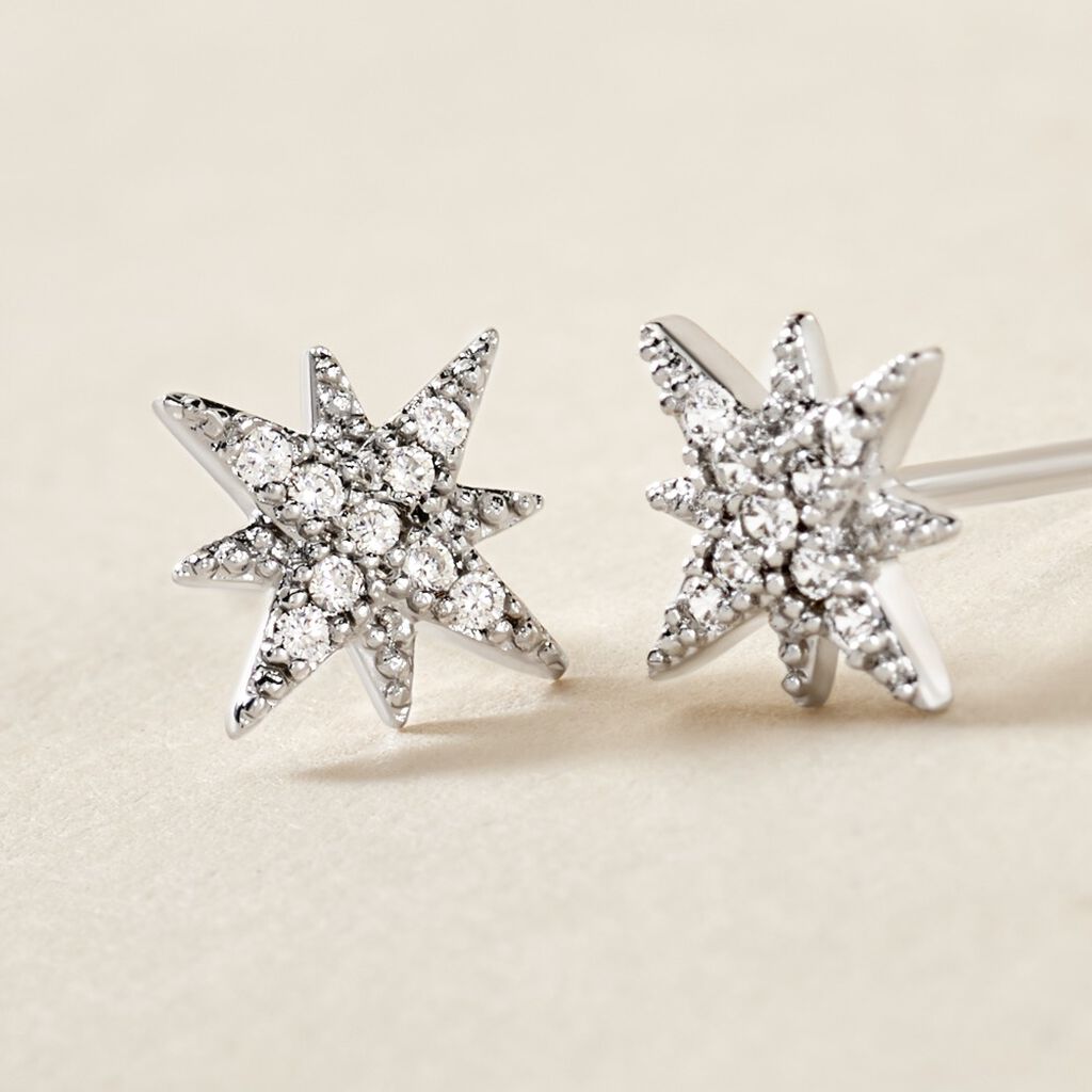 Boucles D'oreilles Puces Columba Argent Blanc Oxyde De Zirconium