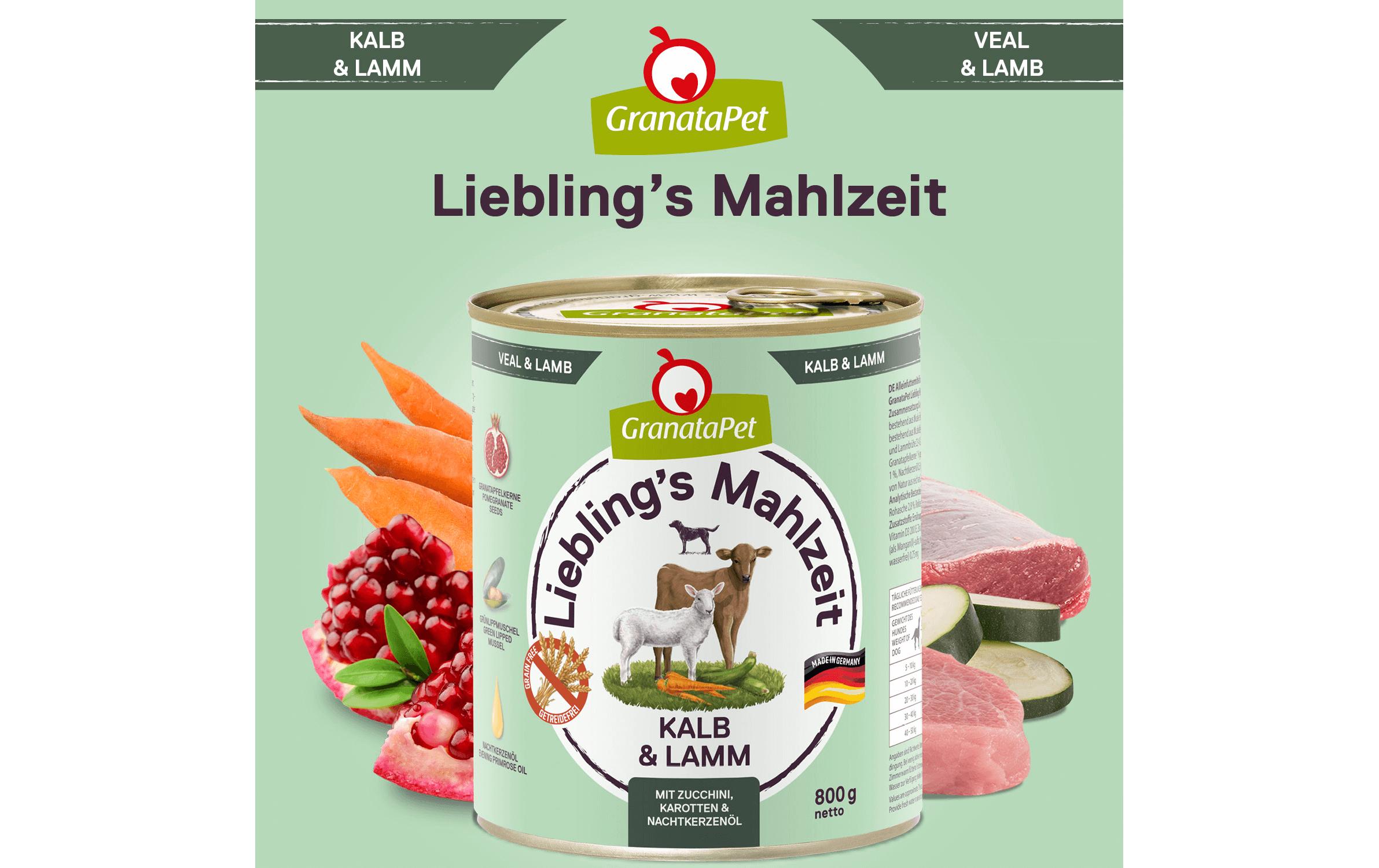 Nassfutter Liebling's Mahlzeit Kalb & Lamm 800 gAlleinfuttermittel für ausgewachsene Hunde