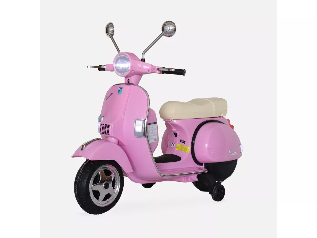Vespa rose PX150. scooter électrique pour enfants 12V 4.5Ah. 1 place avec autoradio