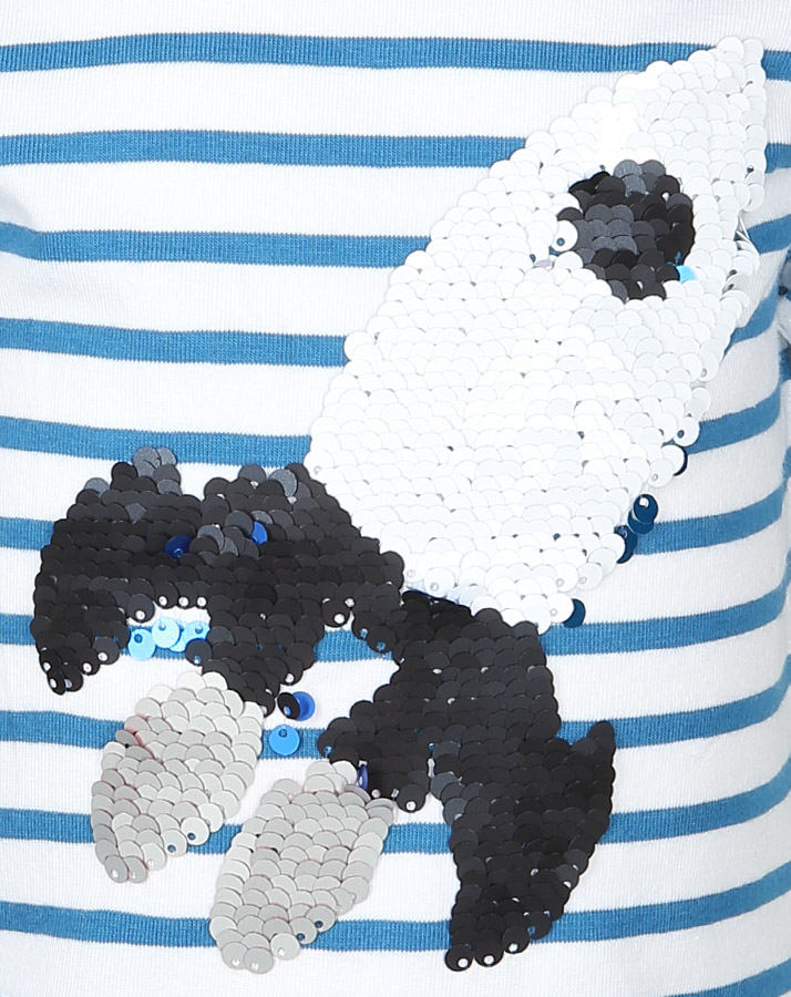 T-Shirt RAKETE mit Wendepailletten gestreift in weiß/blau