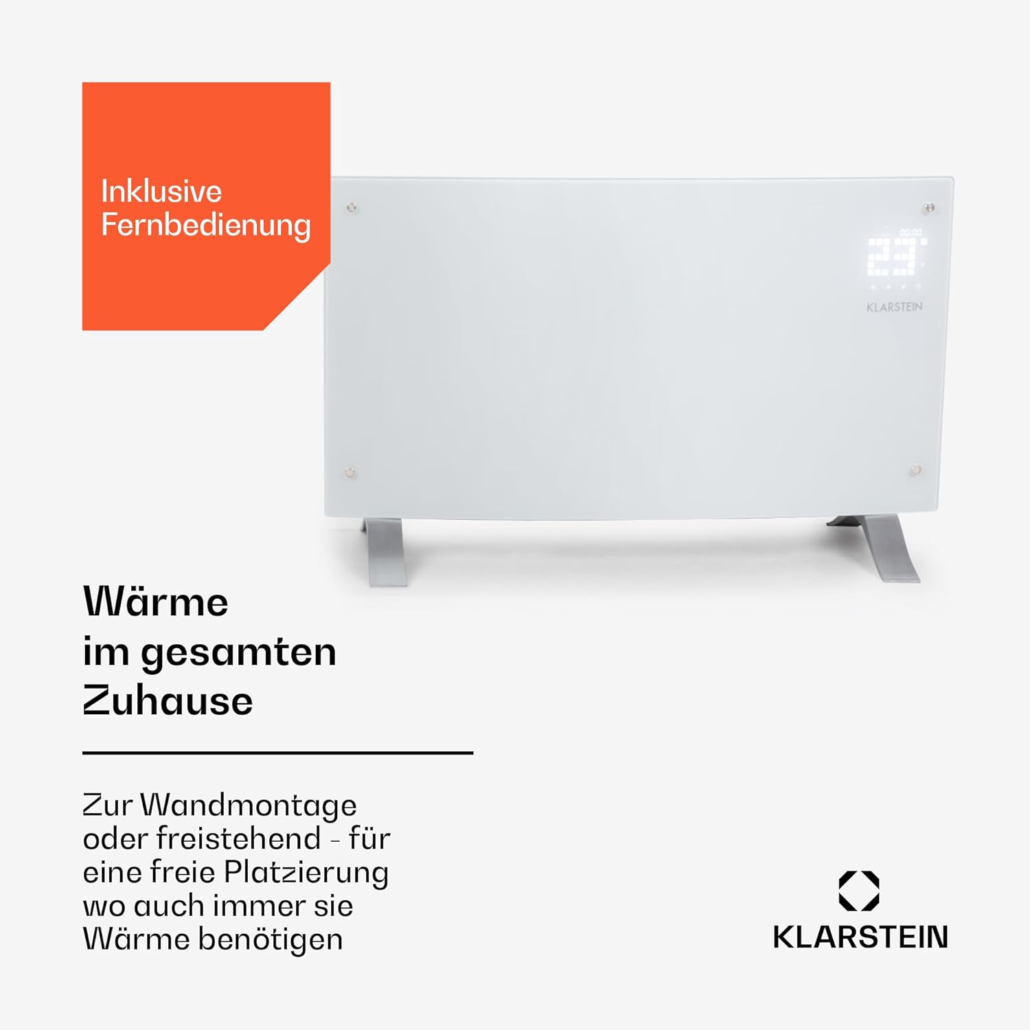 Klarstein Elektroheizung, Konvektor-Heizung Freistehend oder Wandmontage, Mobile Energiesparend, Leise Elektrisch, Standgerät Heizkörper mit Thermostat, 2000 Watt