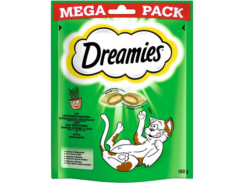 Dreamies Katzen-Snack mit Katzenminze Geschmack, 180 g Knusprige Leckerlis für zwischendurch