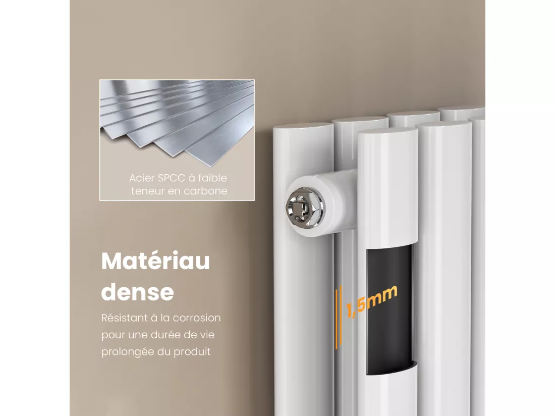 EMKE Radiateur eau chaude en acier Tube Rond Radiateur Mural Blanc 60x118cm 1828W Double Couche