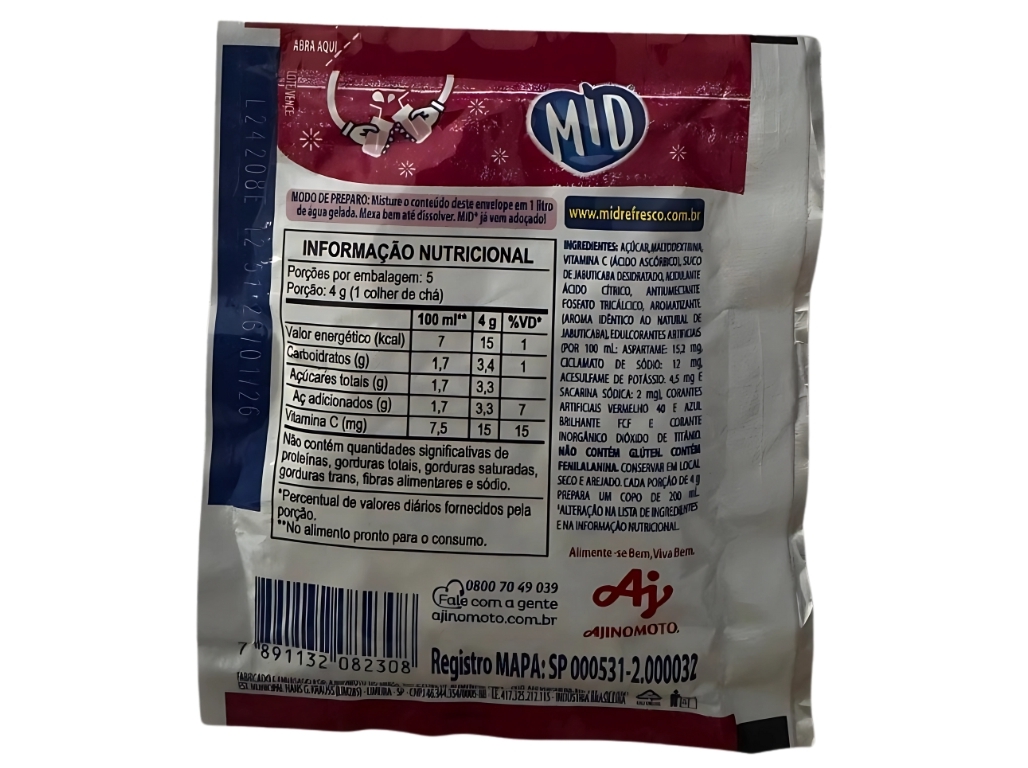 REFRESCO EM PÓ MID JABUTICABA 20G