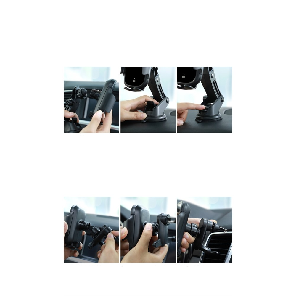 (15W) 2in1 Wireless Charger Verstellbare Auto KFZ 360° Grad Smartphone Halterung für Armaturenbrett / Air Frame Lüftungsgitter - Schwarz
