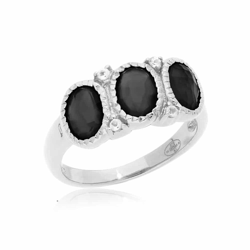 Bague Trilogie Argent Rhodié Spinelle Noir