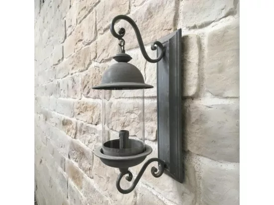 Lanterne extérieure murale applique bougie ancienne métal gris 46cm