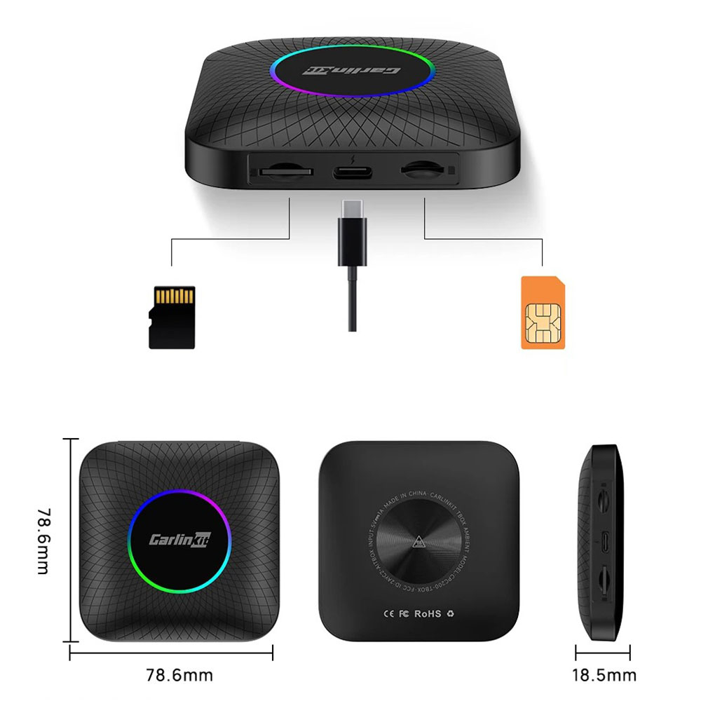 TBox Ambient Smart Box Android Auto KFZ USB A Carplay Adapter ohne Smartphone mit Qualcomm Snapdragon CPU   4G WiFi Funktion - Schwarz