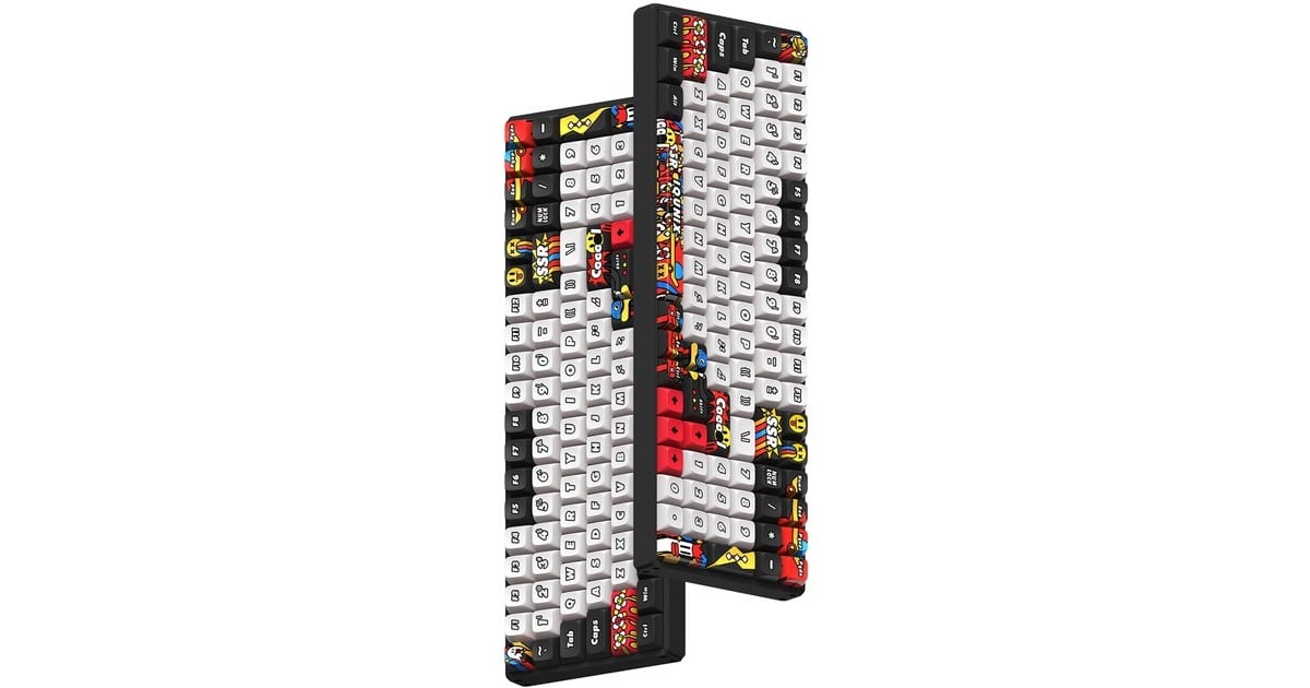 IqunixF97 Graffiti Diary Wireless Mechanical Keyboard, gaming toetsenbord  (Zwart/wit, US lay-out, Cherry MX Red, RGB leds, 96%, Hot-swappable, PBT, 2.4GHz | Bluetooth 5.1 | USB-C)