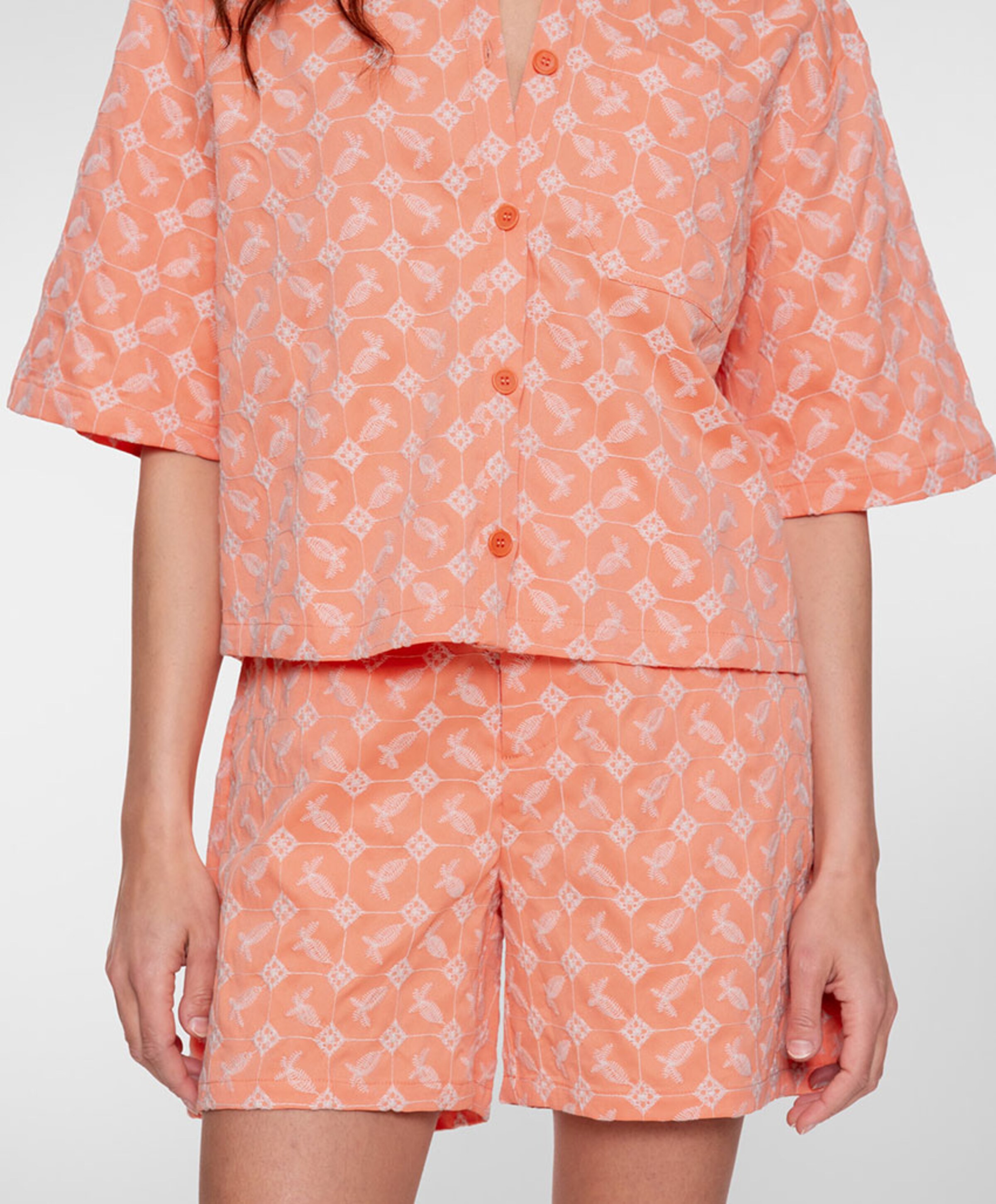 Geisha Embroidery dames korte broek oranje