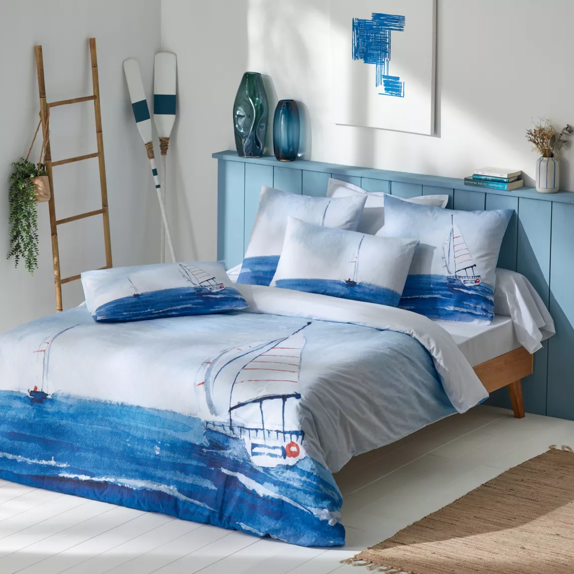 Housse de couette percale de coton (280 x 240 cm) Regate Bleue