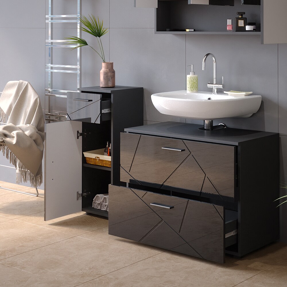 Vicco Badmöbelset Irma Anthrazit Hochglanz modern 80 cm 30 cm Badezimmerschrank Badschrank Badezimmermöbel Waschtischunterschrank Spiegelschrank Midischrank Schranktür Schrankfach Schrankschublade