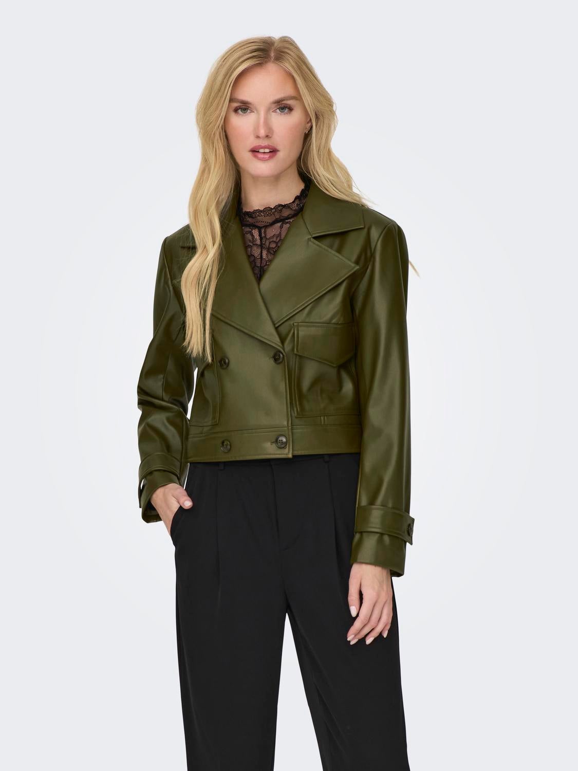 ONLKIM Kunstlederjacke Dark Olive