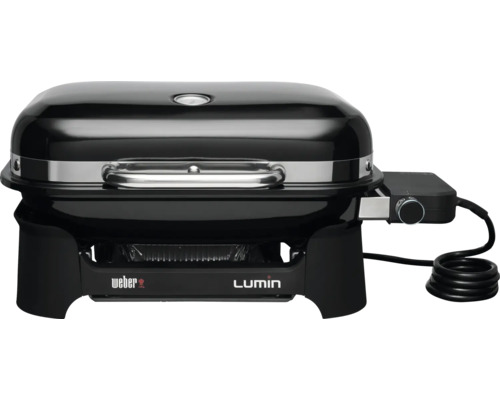 Weber Lumin Compact 2200 W elektrische grill, zwart, inclusief dekselthermometer, vetopvangbak, grillrooster en netsnoer.