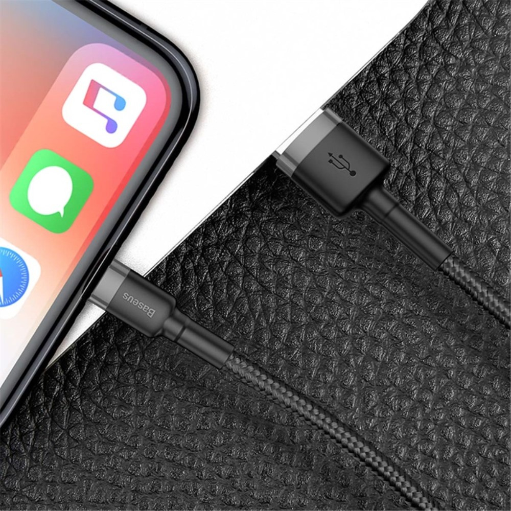 (50cm) 2.4A USB A auf Lightning Ladekabel Nylon Datenkabel - Schwarz / Grau