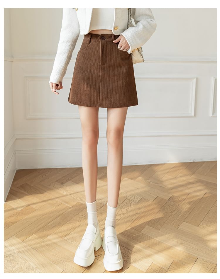 Dragan Pulse - Hoge taille corduroy effen midi A-lijn rok