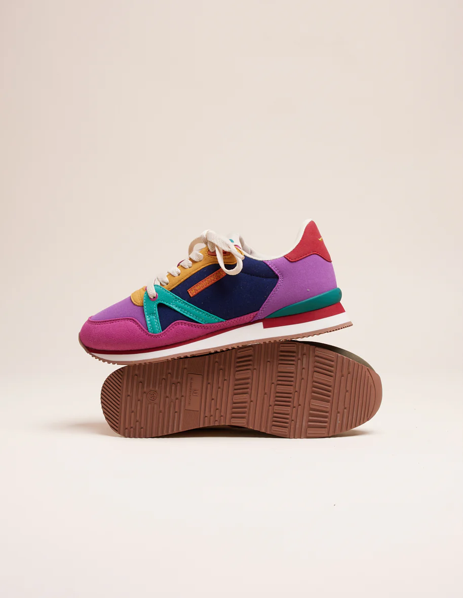Baskets basses Andrée - Suède vegan fuchsia violet emeraude