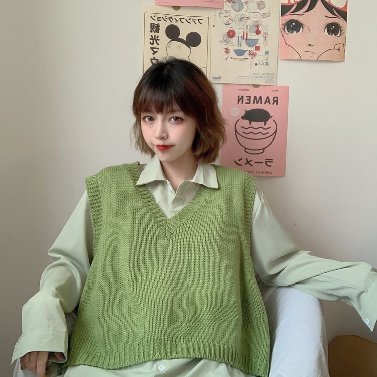 Sisyphi - Oversized gebreid vest / effen oversized shirt