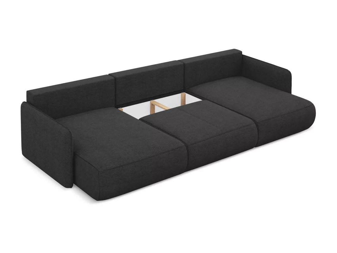 Canapé d'angle panoramique convertible en tissu chenille - anthracite - NANEA