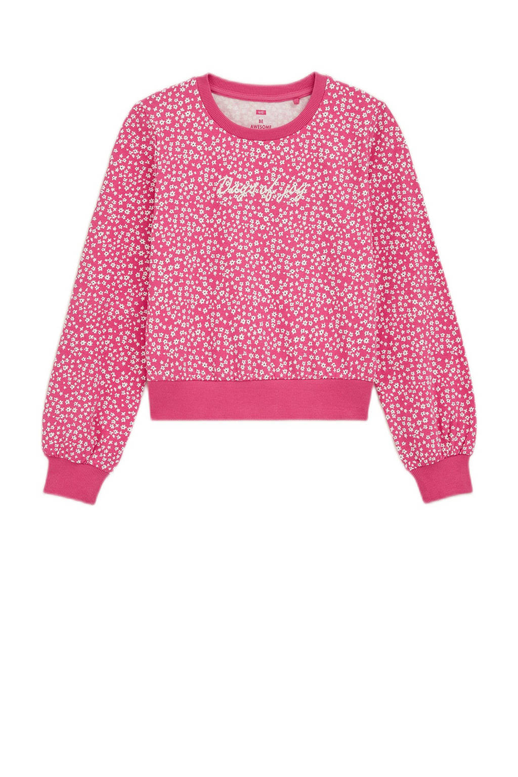 WE Fashion gebloemde sweater roze/wit