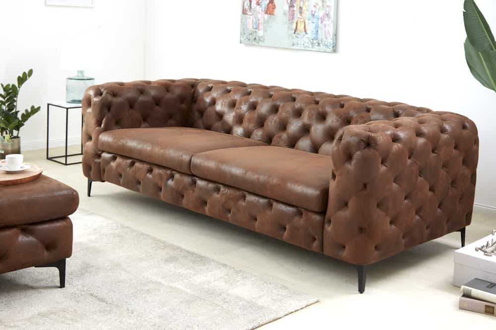 Chesterfield 3-Sitzer Sofa MODERN BAROCK 235cm antik braun Microfaser Federkern