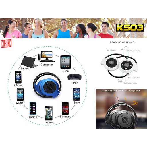 Fones de ouvido Bluetooth sem fio com rádio FM e entrada para cartão SD