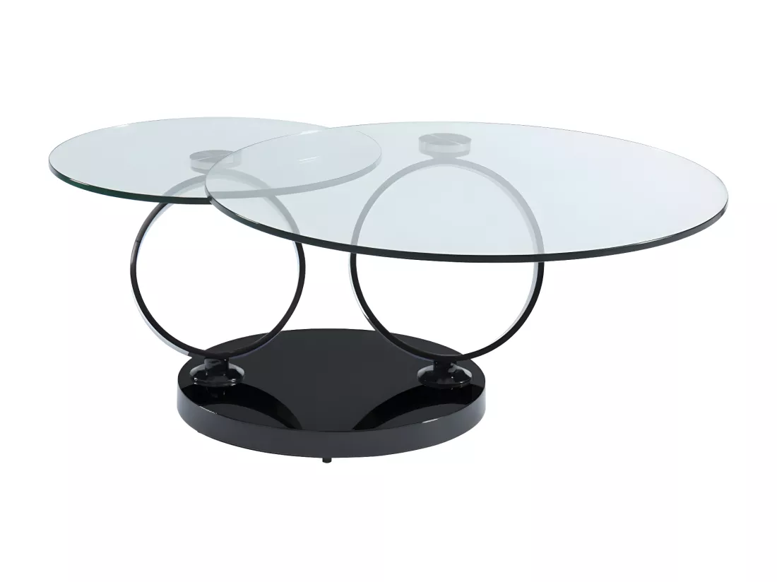 Table basse avec plateaux pivotants JOLINE - Verre trempé transparent et pied chromé noir de Maison Céphy