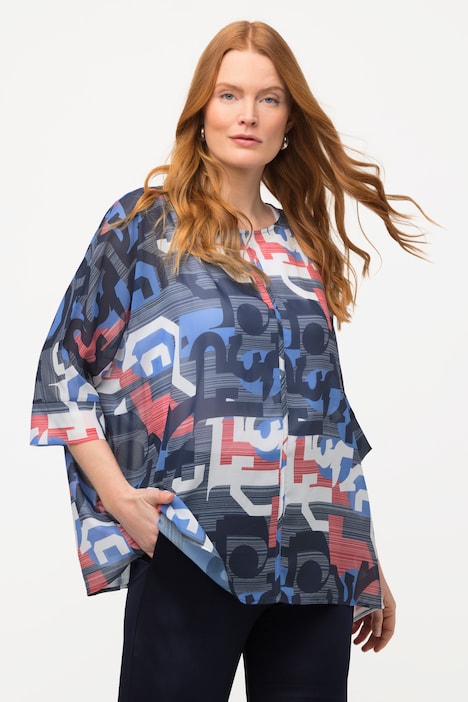 Chiffon-Überwurf, grafischer Druck, Oversized, 3/4-Arm