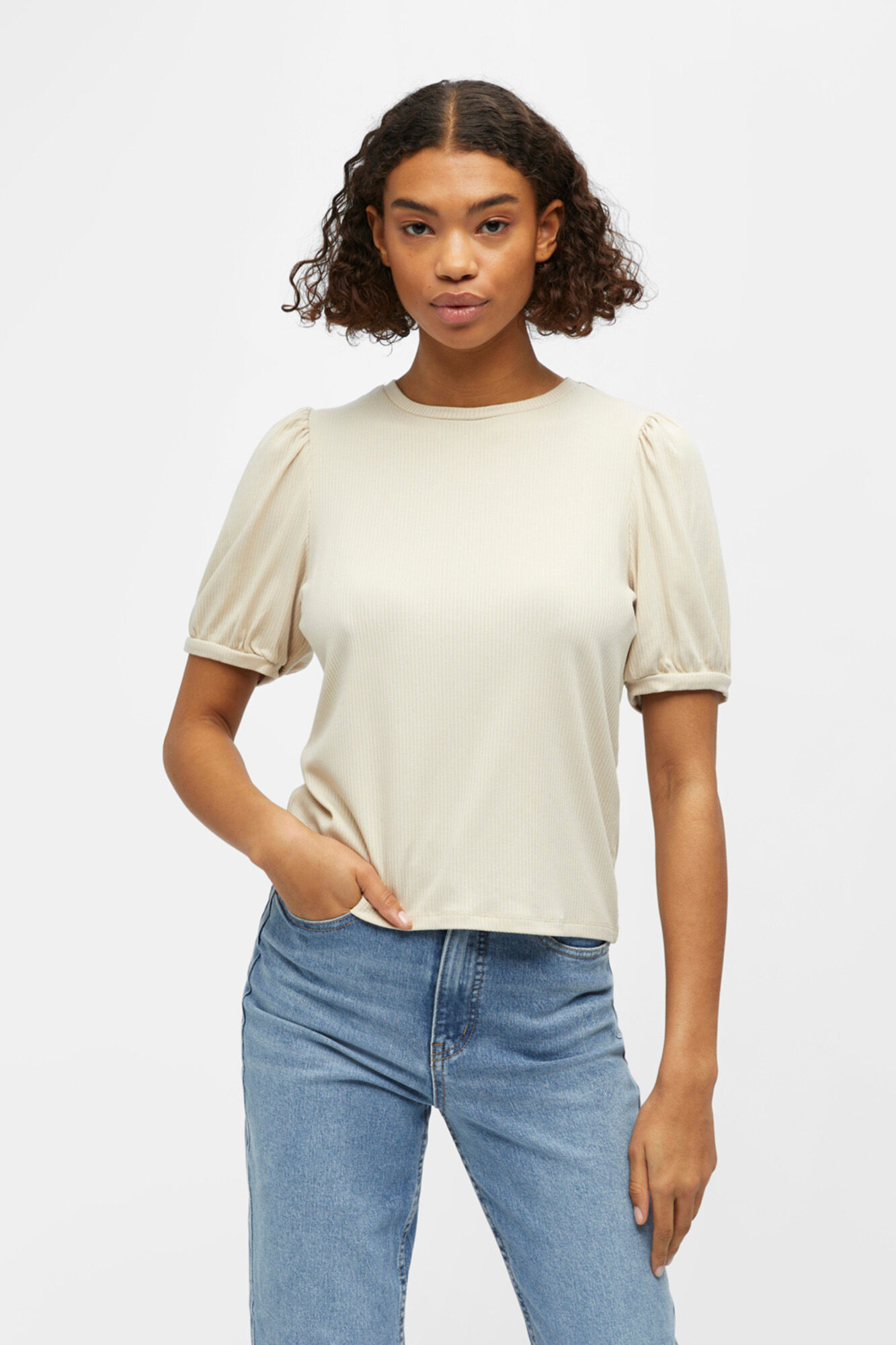 Camiseta com mangas bufantes - Cinza