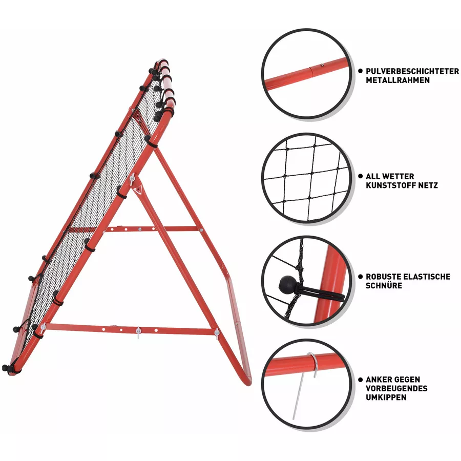 HOMCOM Fußball Rebounder mit verstellbaren Winkeln rot