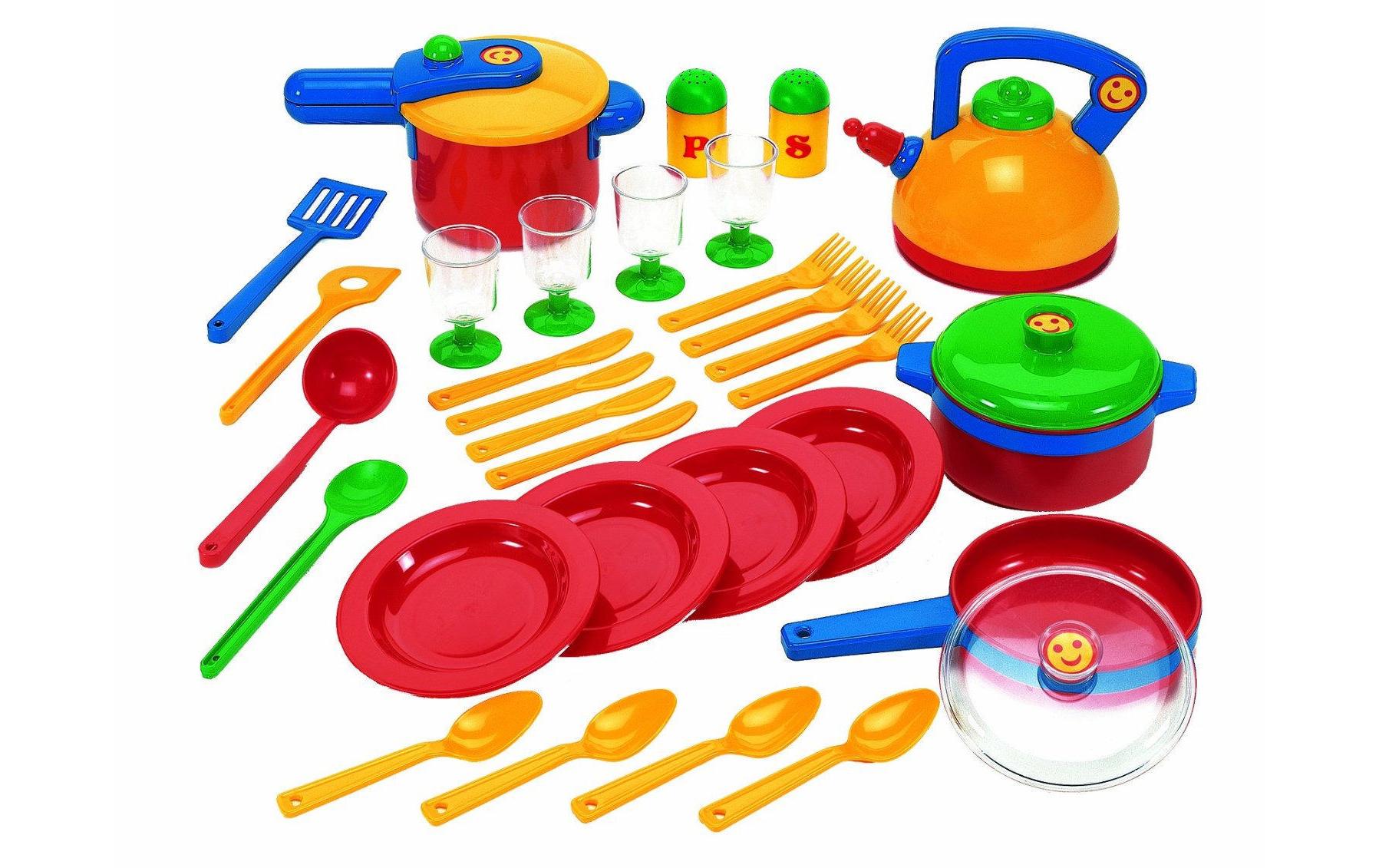 Spiel-Geschirr Emmas Kitchen Grosses TopfsetBuntes, robustes Topfset