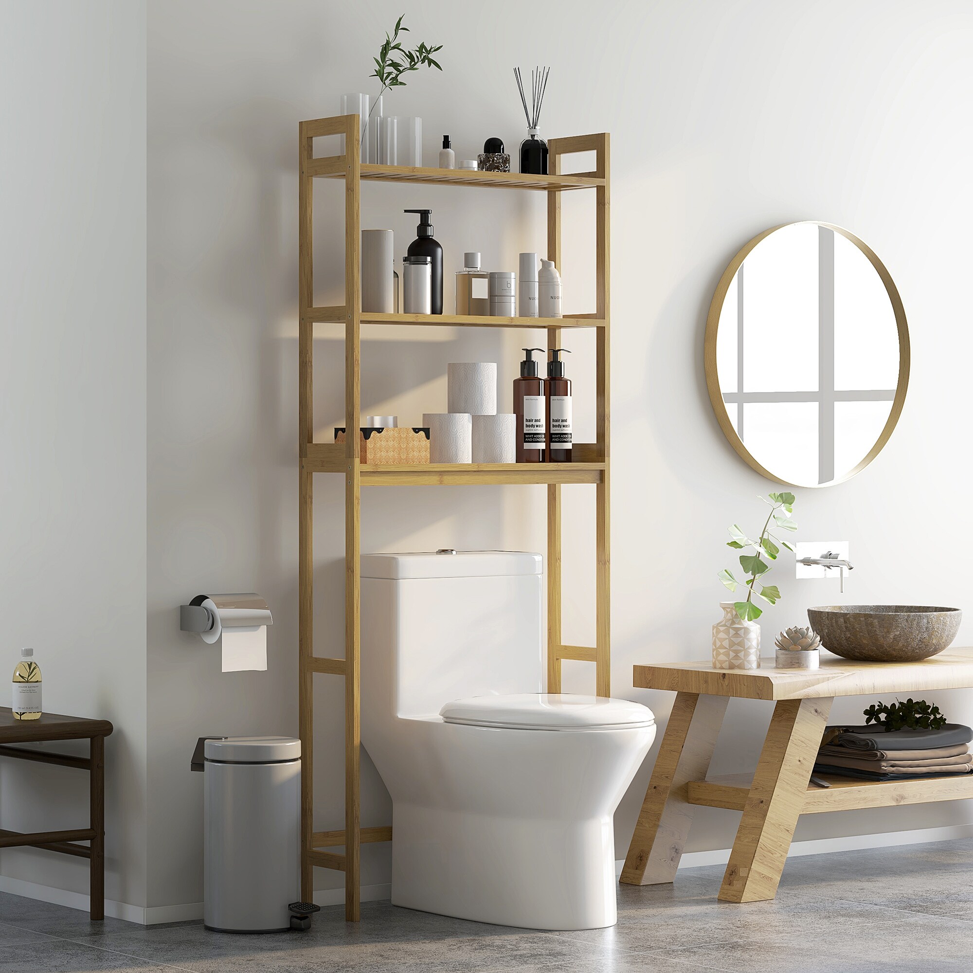 kleankin Badregal mit 3 Ebenen natur 68L x 20B x 165H cm