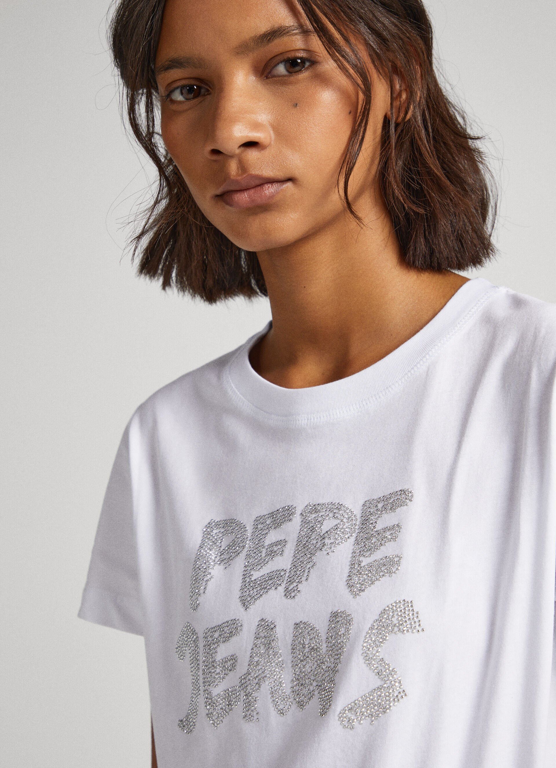 Camiseta com o logotipo Strass - branca