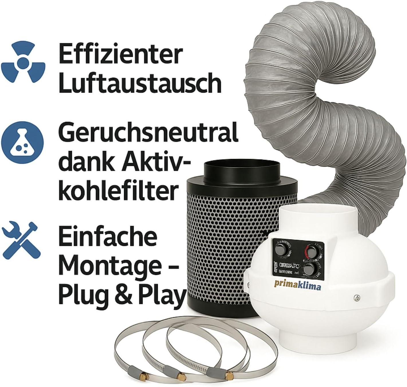 Weedness Grow Abluft Set Prima Klima Controlled 0-680 m³ Belüftungsset - Indoor Anbau Lüftungsset Rohrventilator Grow-Box Belüftungssystem