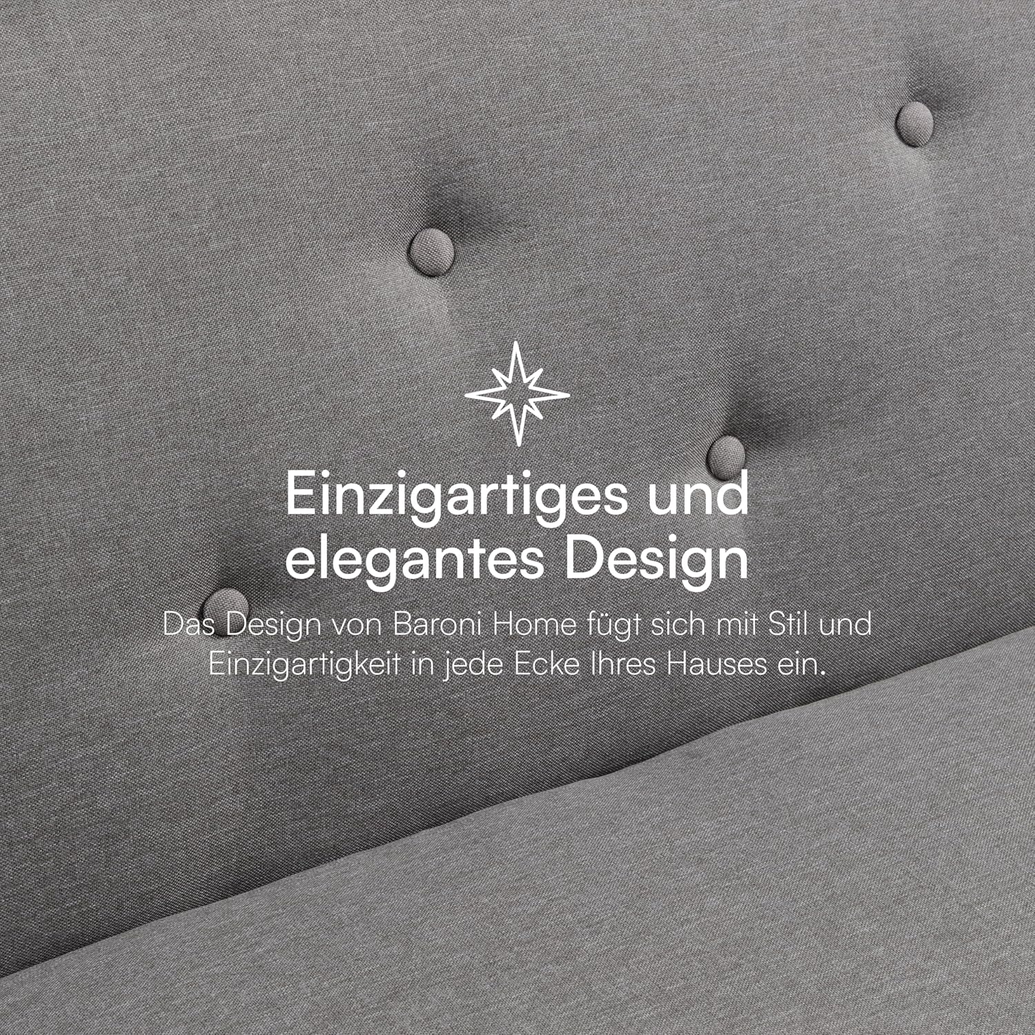 Baroni Home 3-Sitzer Stoff Sofa Bett umwandelbar in Polsterbett, Liegesofa mit Kunststoffbeinen für Wohnzimmer, Gästezimmer, Öffnet 93 cm, 167x70x77 cm (Grau)
