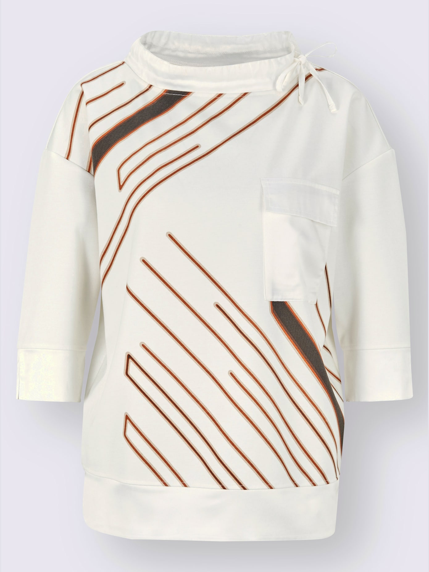 T-shirt à manches 3/4 large col montant avec coulisse