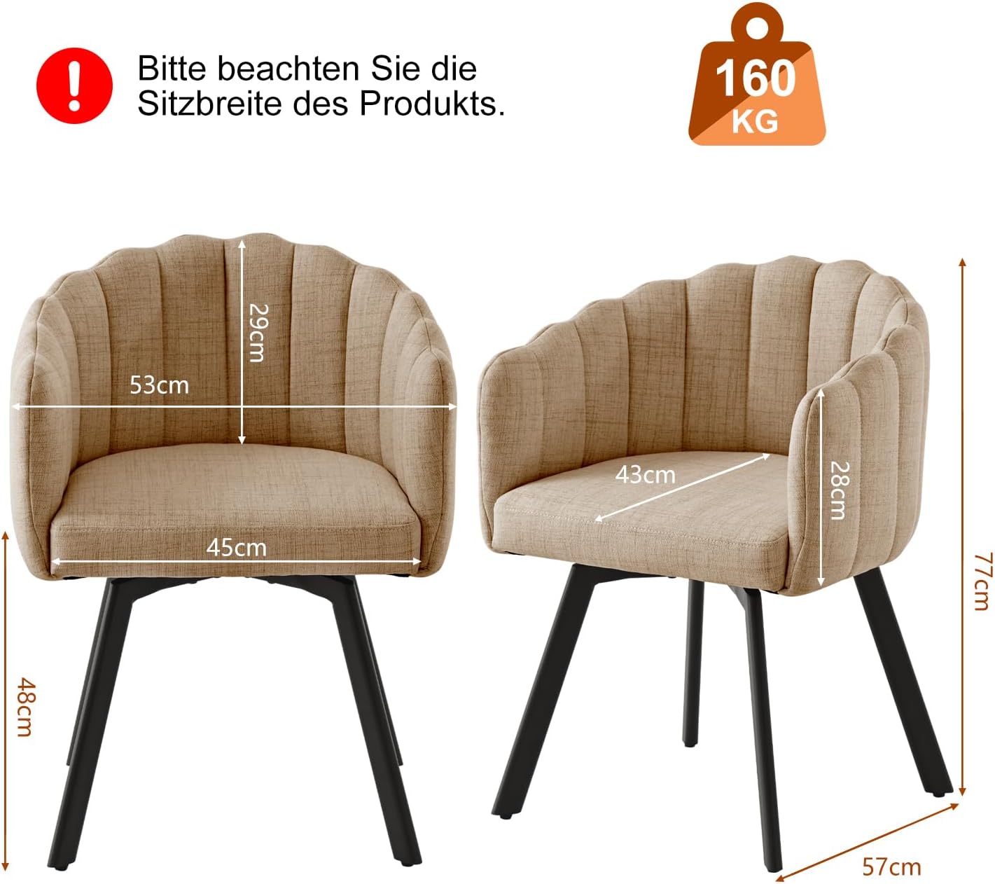 Esszimmerstühle Drehbar, Drehstühle Esszimmer mit Armlehnen, Polsterstühle aus Leinenstoff, Drehsessel mit Metallbeinen, Küchenstühle, Sessel Wohnzimmer (1, Khaki)