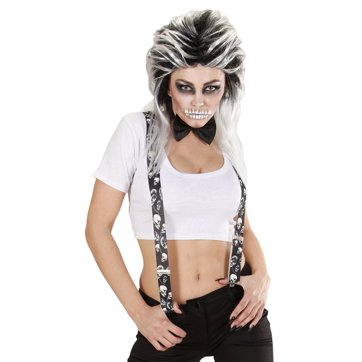 Halloween Bretels Zwart Wit Schedels