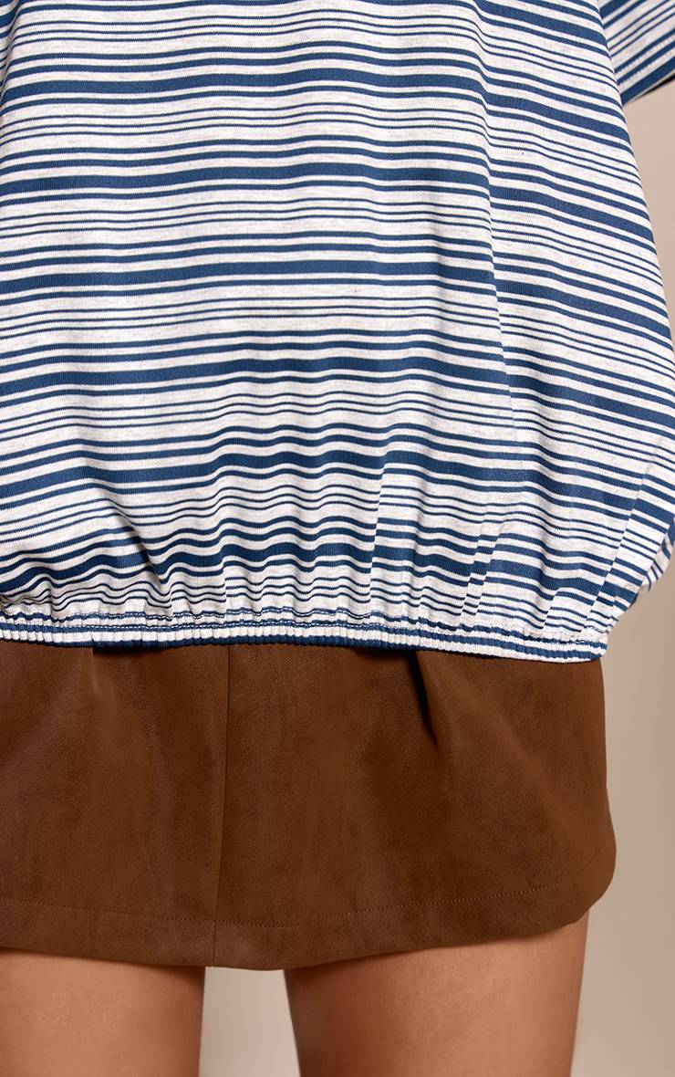 Bleu Marine Haut Style Rugby À Rayures Avec Ourlet Bouffant