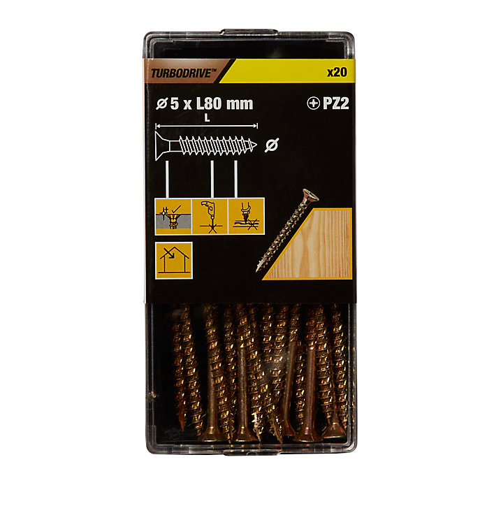 Vis à bois Turbodrive Premium pozidriv zinguée jaune 5x80 mm - 20 pièces