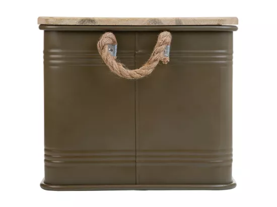 Coffre en métal, couvercle en bois et poignées en corde imprimée verte 60x38x33h cm