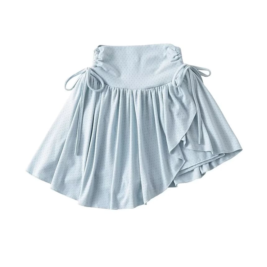 Asiris - Hoge taille, effen mini A-lijn rok met trekkoord aan de zijkant
