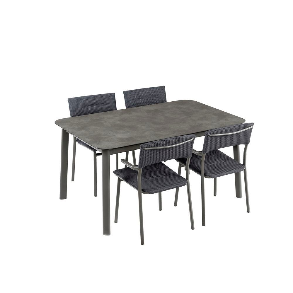 Set aus 1 Gartentisch für 4 bis 6 Personen und 4 Gartensesseln Oron HPL Fusain